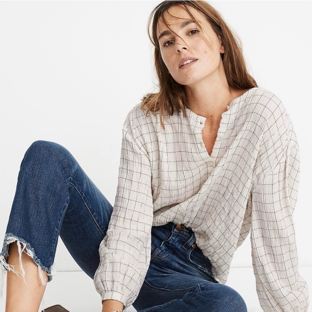 Madewell EUC Oversized Meadow Shirt in Windowpane Long Sleeve Button Up Blouse